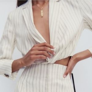Zara Linen Blend Striped Cropped Blazer